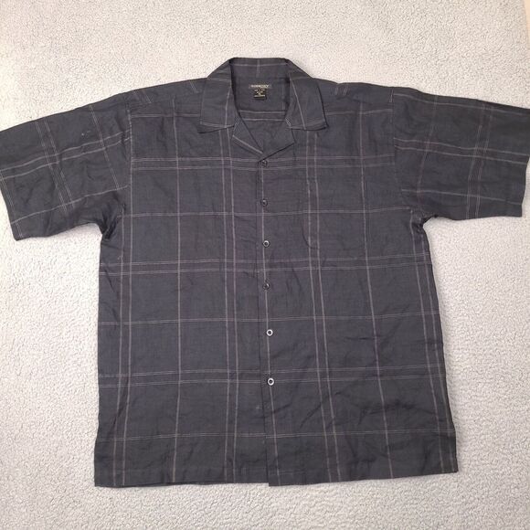 Godbody Collection Shirt Mens XL Black Plaid Linen Oversized Button Up Camp - Picture 1 of 12
